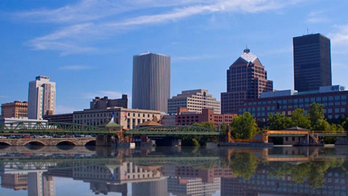 Photo of the Rochester city skyline.